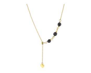 Yellow gold diamond and agate necklace - heart - fineness 9 K