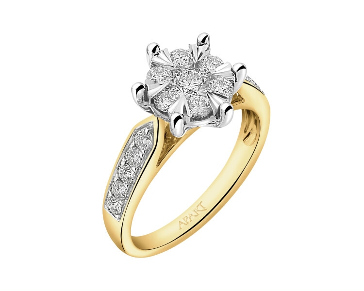 Yellow and white gold ring with diamonds - 0,75 ct - fineness 585