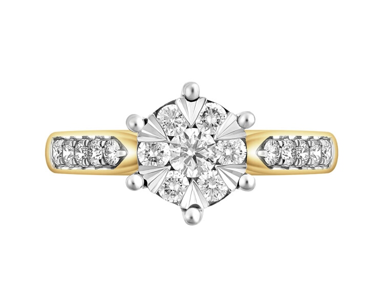 Pierścionek z żółtego i białego złota z brylantami - 0,75 ct - próba 585
