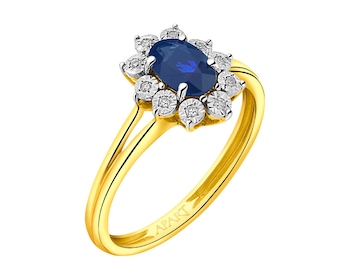 Yellow gold ring with diamonds and sapphire 0,03 ct - fineness 14 K