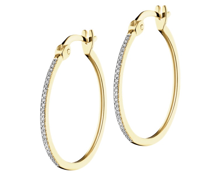 Yellow gold hoop earrings with diamonds - 0,07 ct - fineness 14 K