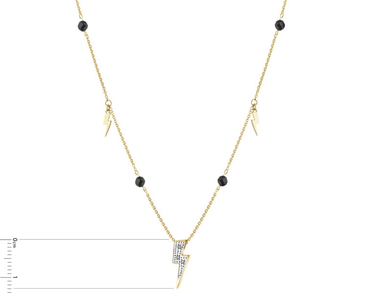 9 K Rhodium-Plated Yellow Gold Necklace with Diamonds - fineness 9 K