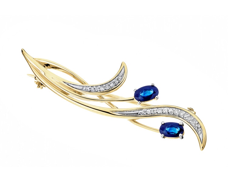 14 K Rhodium-Plated Yellow Gold Brooch with Diamonds - fineness 14 K