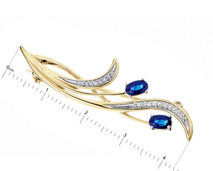 14 K Rhodium-Plated Yellow Gold Brooch with Diamonds - fineness 14 K