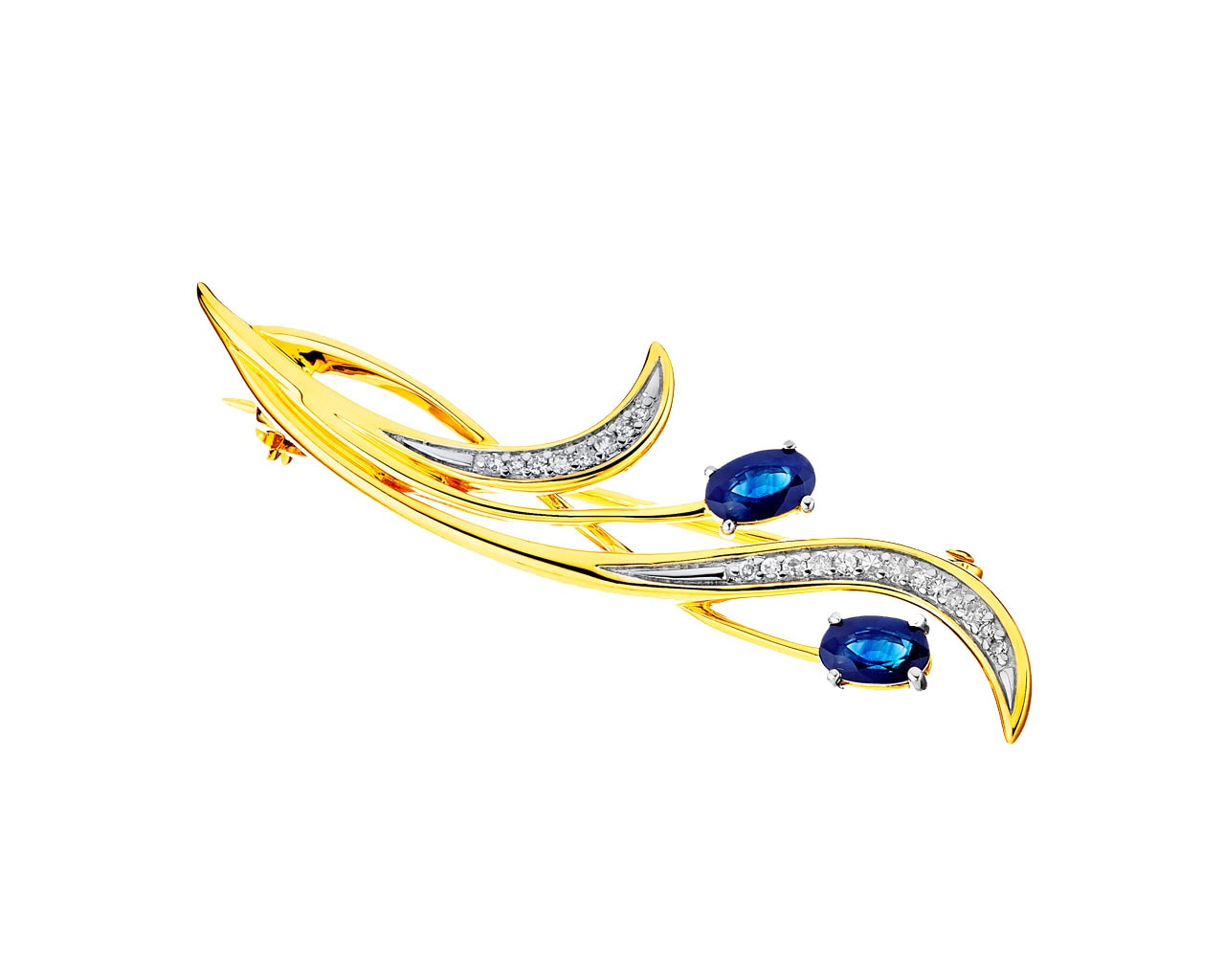 14 K Rhodium-Plated Yellow Gold Brooch with Diamonds 0,08 ct - fineness 14 K