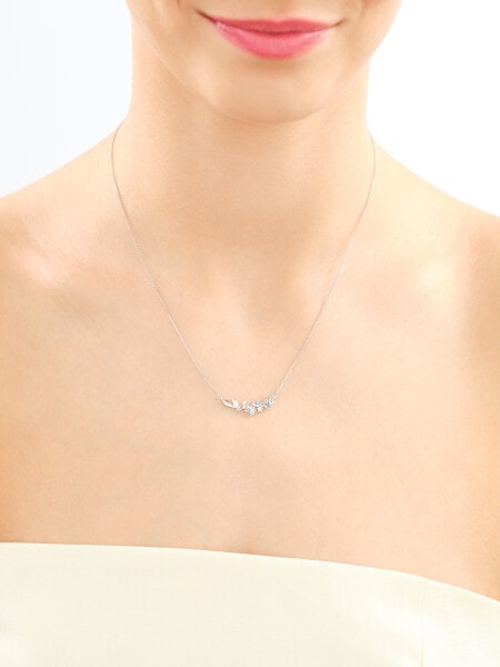 Naszyjnik z białego złota z diamentami i topazami - liście - próba 375