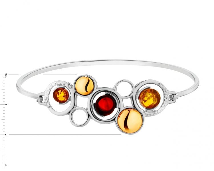 Rhodium-Plated Silver, Gold-Plated Silver Bracelet with Amber