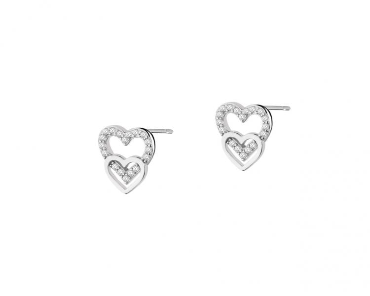 Silver earrings with cubic zirconia - hearts