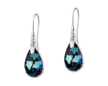 Rhodium Plated Silver Earrings with Glass