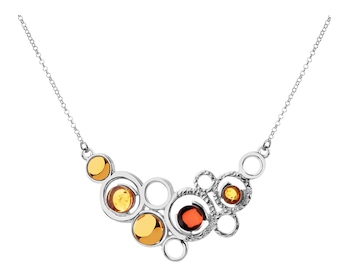 Stříbrný náhrdelník s jantary - kroužky