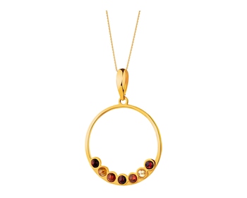 Gold plated silver pendant with amber - circle