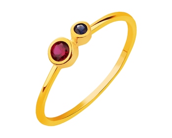 Złoty pierścionek z rubinem syntetycznym i szafirem syntetycznym></noscript>
                    </a>
                </div>
                <div class=