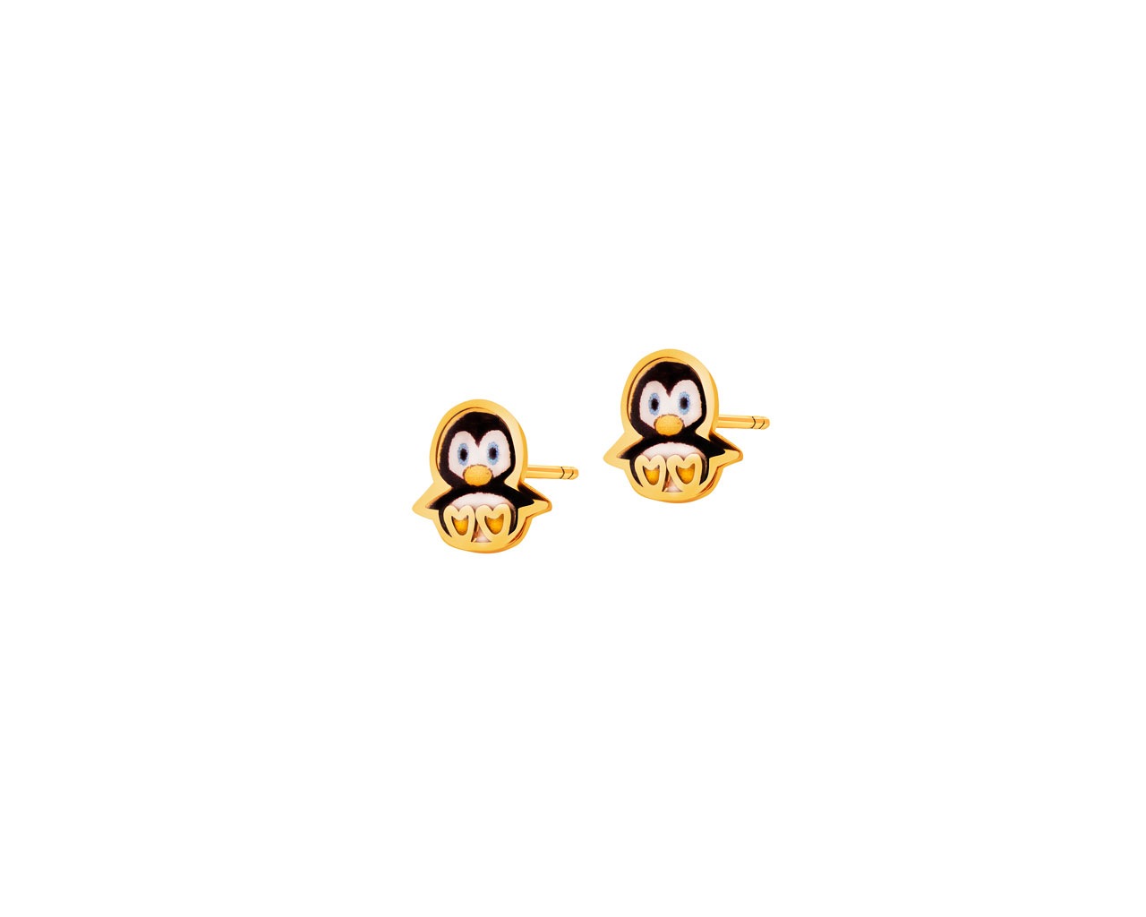 Złote kolczyki z emalią - pingwinki