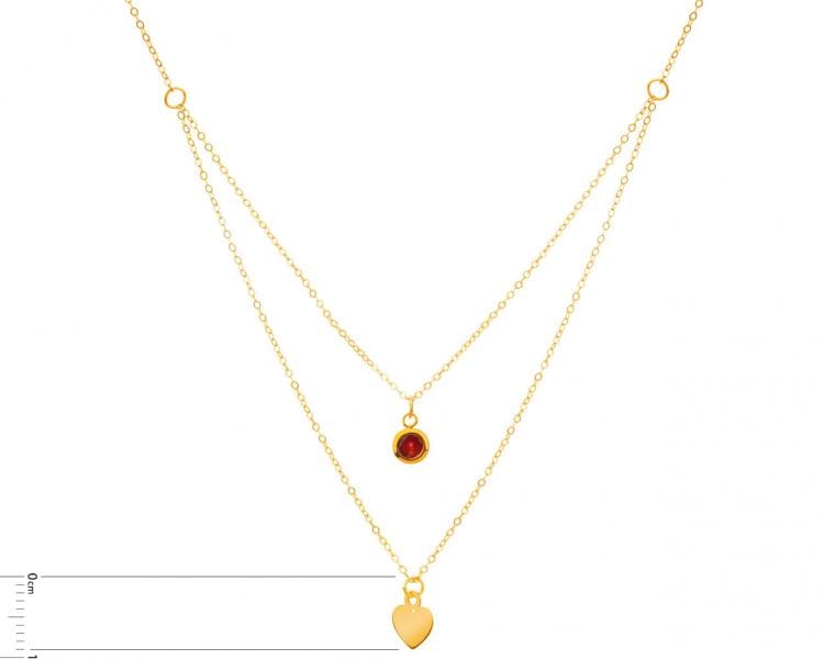 Yellow gold necklace with cubic zirconia, anchor chain - heart