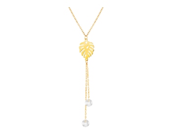 Yellow gold necklace with cubic zirconia, anchor chain - Monstera