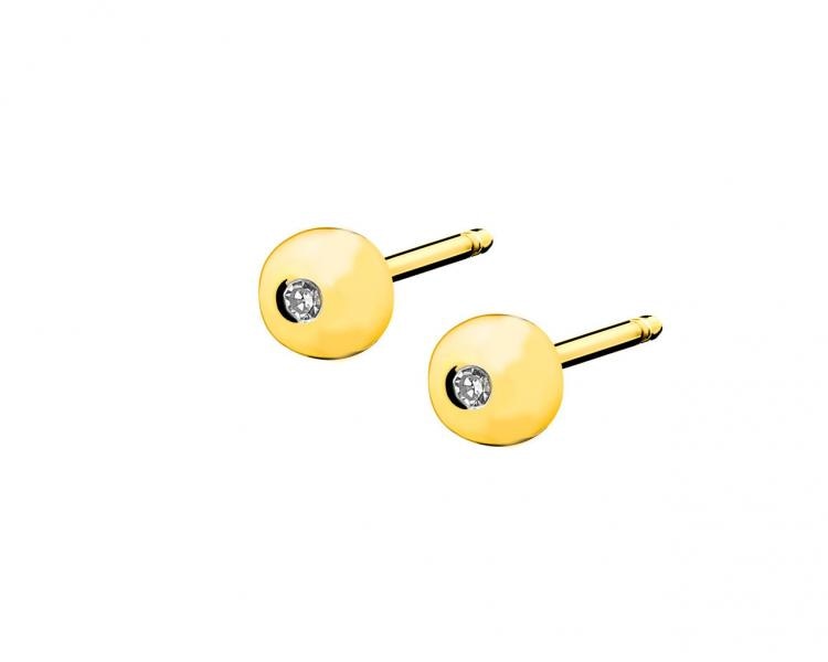 Kolczyki z żółtego złota z diamentami - kulki 0,01 ct - próba 375
