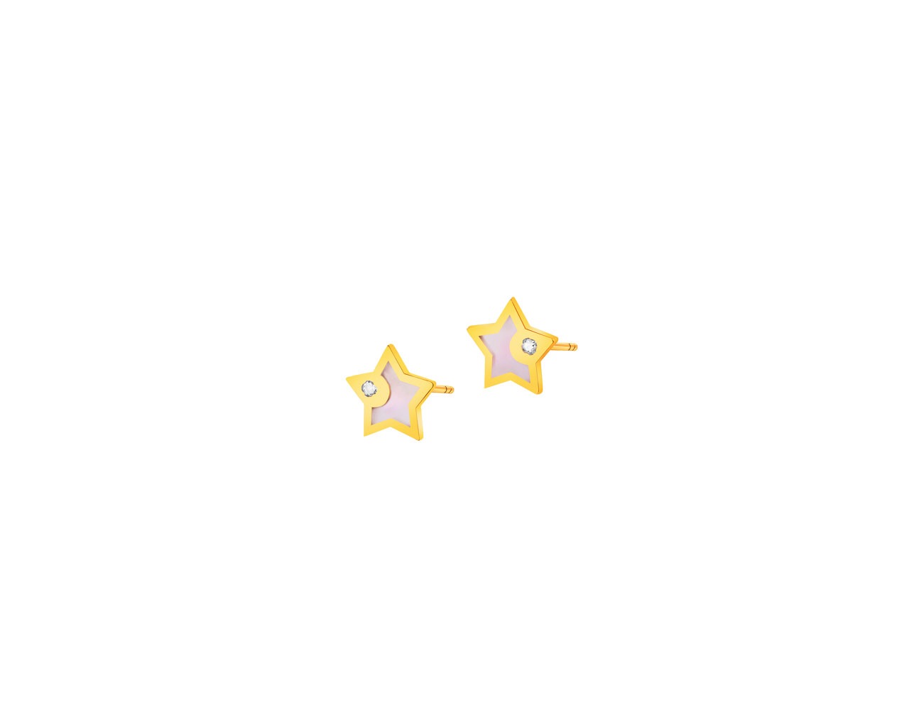 Złote kolczyki z masą perłową i cyrkoniami - gwiazdy