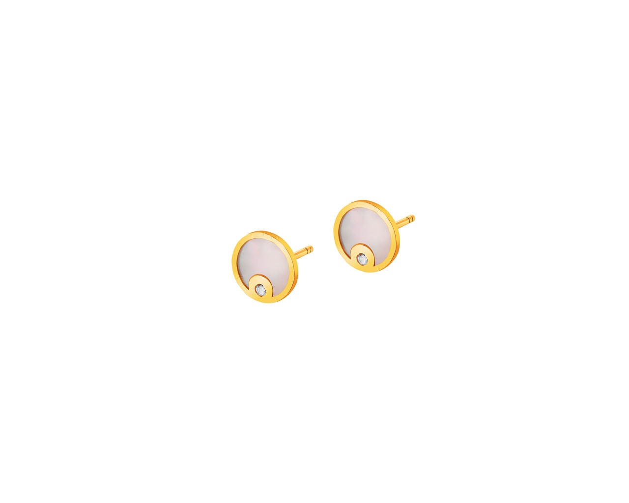 Złote kolczyki z masą perłową i cyrkoniami - kółka