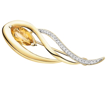 14 K Rhodium-Plated Yellow Gold Brooch with Diamonds - fineness 14 K