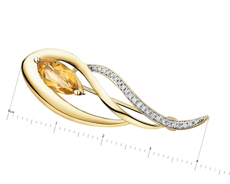 14 K Rhodium-Plated Yellow Gold Brooch with Diamonds - fineness 14 K