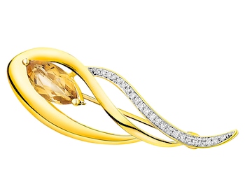 Brož ze žlutého zlata s diamanty a citrínem 0,07 ct - ryzost 585