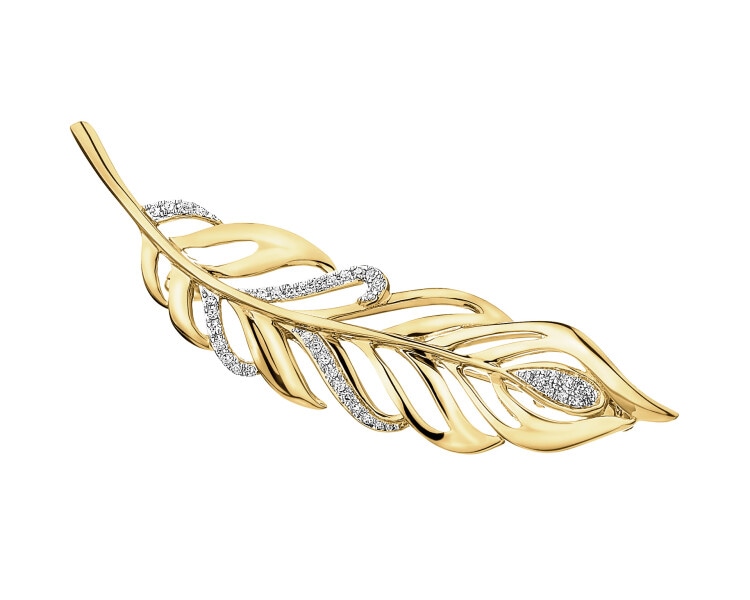 14 K Rhodium-Plated Yellow Gold Brooch with Diamonds - 0,09 ct - fineness 14 K