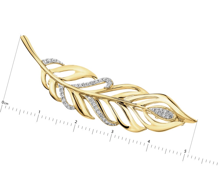 14 K Rhodium-Plated Yellow Gold Brooch with Diamonds - 0,09 ct - fineness 14 K