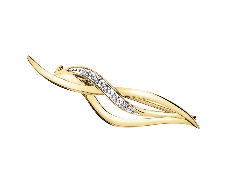 14 K Rhodium-Plated Yellow Gold Brooch with Diamonds - 0,03 ct - fineness 14 K