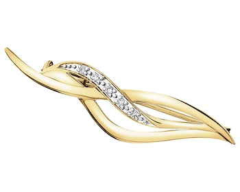 14 K Rhodium-Plated Yellow Gold Brooch with Diamonds - 0,03 ct - fineness 14 K