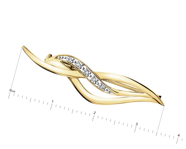 14 K Rhodium-Plated Yellow Gold Brooch with Diamonds - 0,03 ct - fineness 14 K