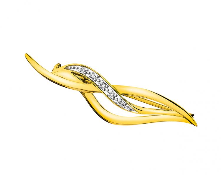 14 K Rhodium-Plated Yellow Gold Brooch with Diamonds 0,03 ct - fineness 14 K