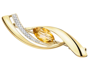 14 K Rhodium-Plated Yellow Gold Brooch with Diamonds - fineness 14 K