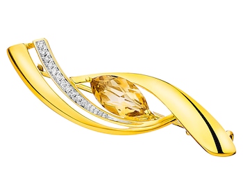 Brož ze žlutého zlata s diamanty a citrínem 0,03 ct - ryzost 585