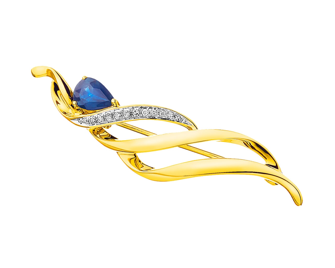 14 K Rhodium-Plated Yellow Gold Brooch with Diamonds 0,04 ct - fineness 14 K