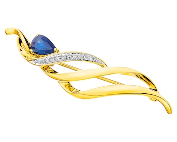 14 K Rhodium-Plated Yellow Gold Brooch with Diamonds 0,04 ct - fineness 14 K