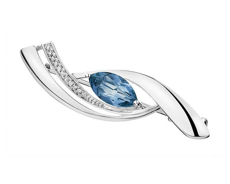 585 Rhodium-Plated White Gold Brooch with Diamonds - fineness 14 K