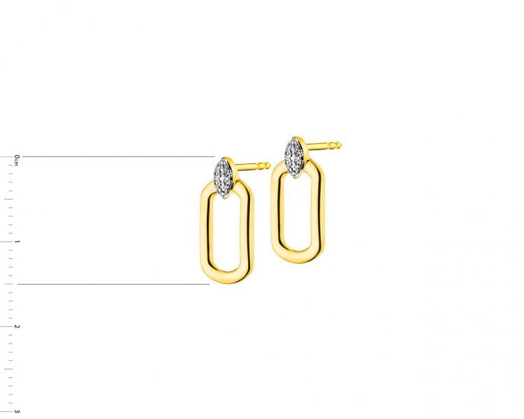 9 K Rhodium-Plated Yellow Gold Earrings with Diamonds 0,06 ct - fineness 9 K