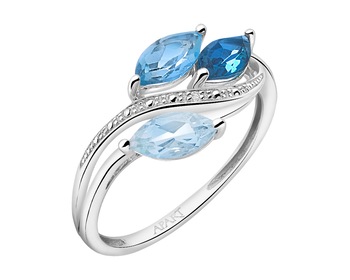 375 Rhodium-Plated White Gold Ring with Diamond - fineness 9 K