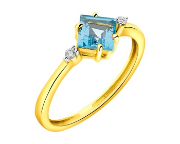 9 K Rhodium-Plated Yellow Gold Ring with Diamonds - fineness 9 K