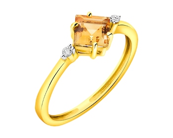 Yellow gold ring with brilliant cut diamonds and citrine 0,03 ct - fineness 9 K