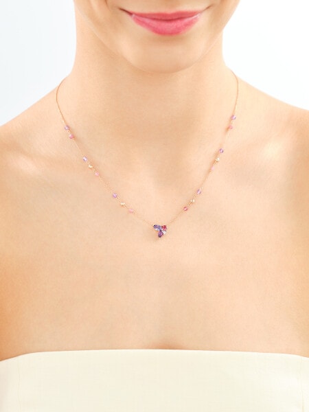 Naszyjnik z różowego złota z diamentem, kamieniami szlachetnymi i ozdobnymi - próba 375