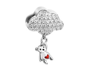 Sterling silver beads pendant with enamel and cubic zirconia - teddy, cloud, heart