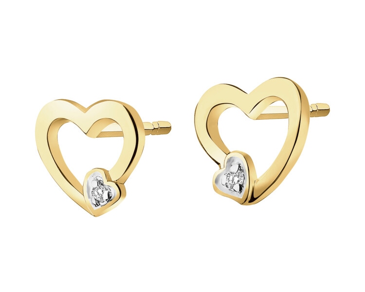 9 K Rhodium-Plated Yellow Gold Earrings with Diamonds - 0,008 ct - fineness 9 K