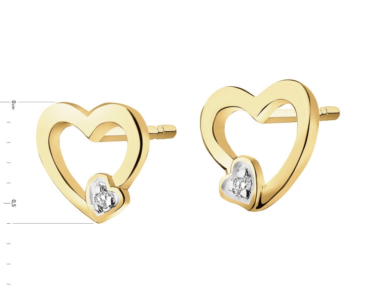 9 K Rhodium-Plated Yellow Gold Earrings with Diamonds - 0,008 ct - fineness 9 K