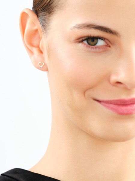 Kolczyki z żółtego złota z diamentami - serca - 0,008 ct - próba 375