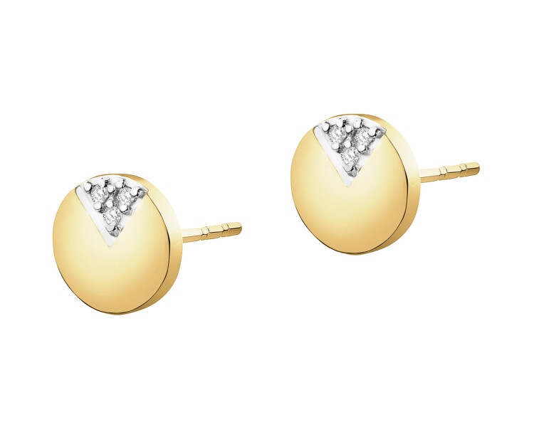 9 K Rhodium-Plated Yellow Gold Earrings with Diamonds - 0,01 ct - fineness 9 K