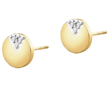 9 K Rhodium-Plated Yellow Gold Earrings with Diamonds - 0,01 ct - fineness 9 K