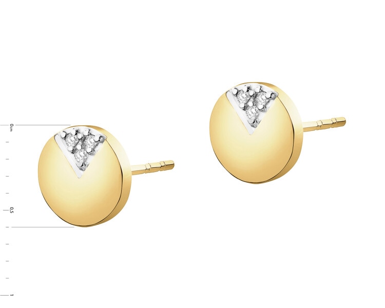 9 K Rhodium-Plated Yellow Gold Earrings with Diamonds - 0,01 ct - fineness 9 K