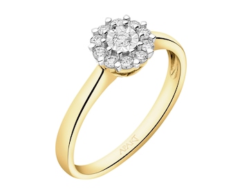 585 Yellow And White Gold Plated Ring with Diamonds - 0,20 ct - fineness 585