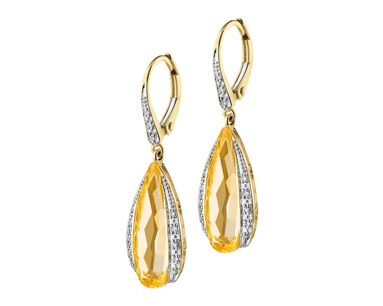 14 K Rhodium-Plated Yellow Gold Earrings with Diamonds - fineness 14 K